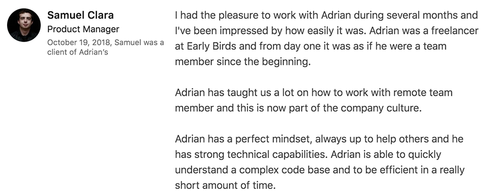 Témoignage LinkedIn d’un Product Manager après une mission de 6 mois en full-remote dans la startup Early Birds