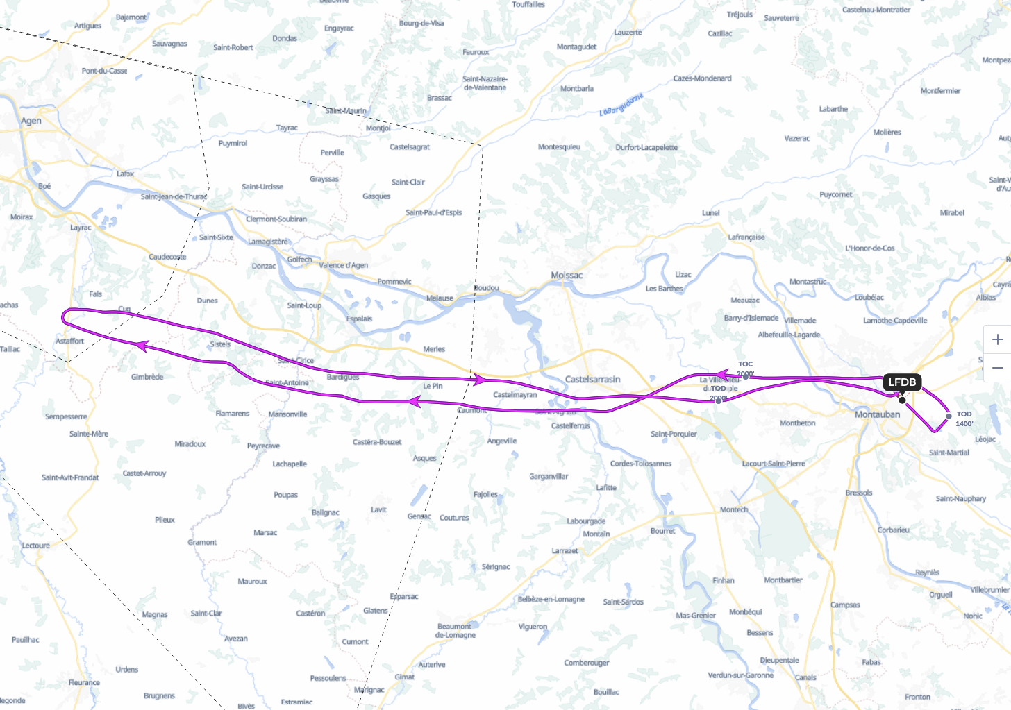 Trace GPS du vol LFDB - LFBA