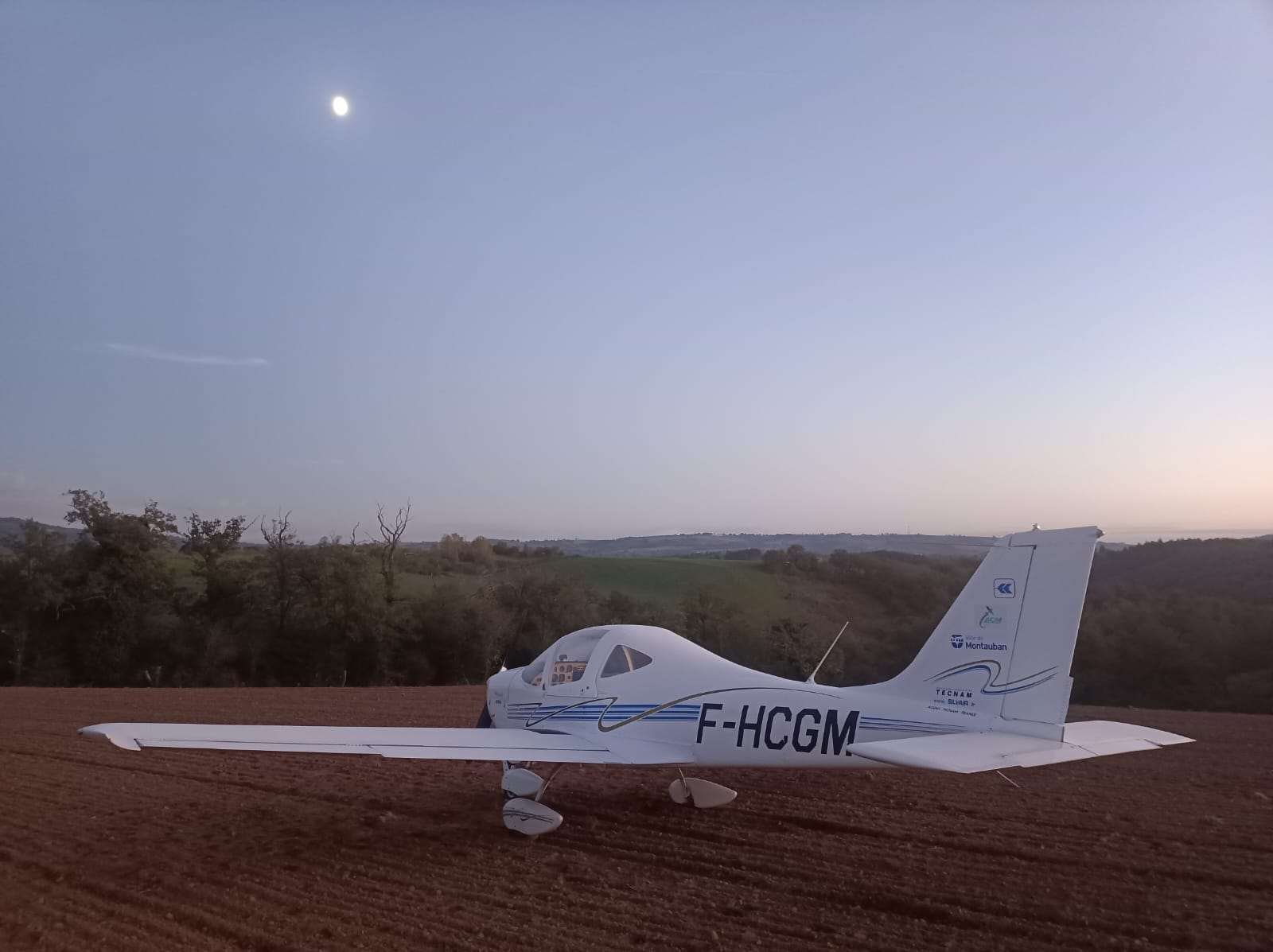 Our Tecnam P2002 F-HCGM standing strong after an emergency landing in the field